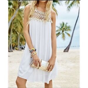 Lilly Pulitzer Dress Women Small White Gold Crochet Rachelle Mini Preppy Coastal